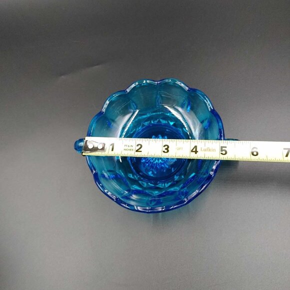 Vintage Fairfield Blue Anchor Hocking Glass Nappy Bowl Dish Two Handles - Picture 9 of 9